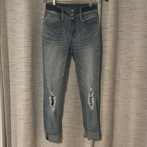 Indigo Rein Blue Distressed Ankle Jeans